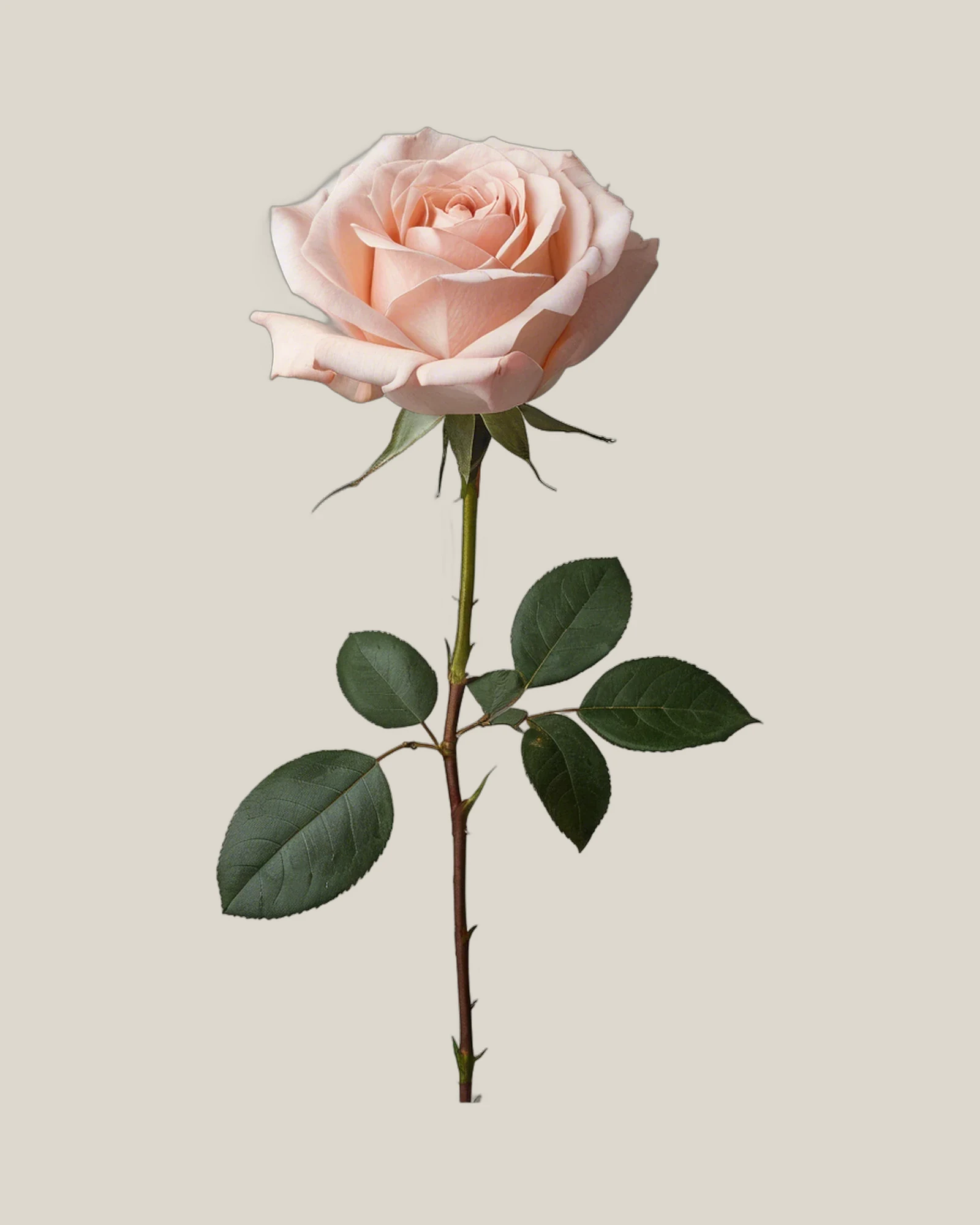 Gartenrose Blush – Rosa hybrida, freigestellte botanische Studioaufnahme