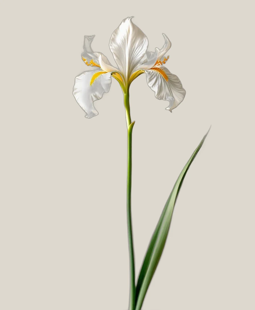 Iris Weiß – Iris hollandica, freigestellte botanische Studioaufnahme